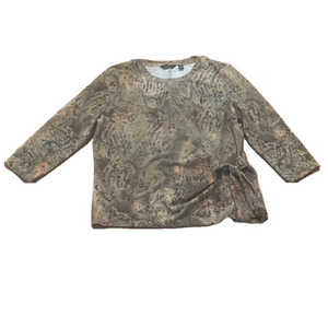 G Giuliana 3/4 Sleeve Top Side Tie Green Tan Large